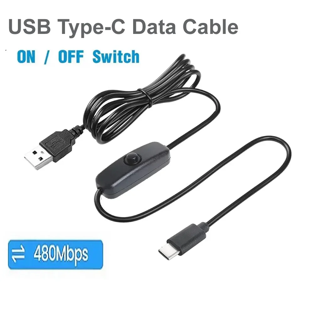 Cabo de carregamento usb tipo c com botão liga/desliga, cabo de dados, suporte para dados e alimentação para celular, lâmpada de mesa, ventilador, luz led