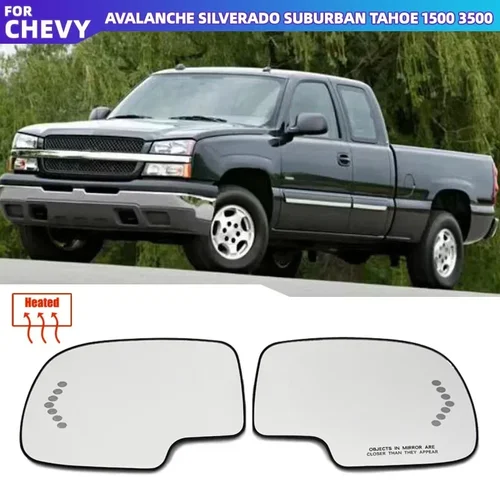 Espejo retrovisor de puerta lateral del conductor/pasajero, placa de luz de señal de giro calefactada de vidrio para GMC Cadillac Chevy Silverado 1500 2003 - 2007