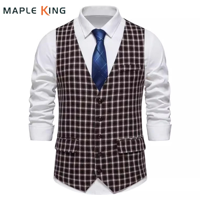 Chaleco Formal Vest for Men Luxury Brand Classic Plaid Sleeveless Jacket 2024 Vintage Mens Waistcoat Blazer Vest Gilet Homme