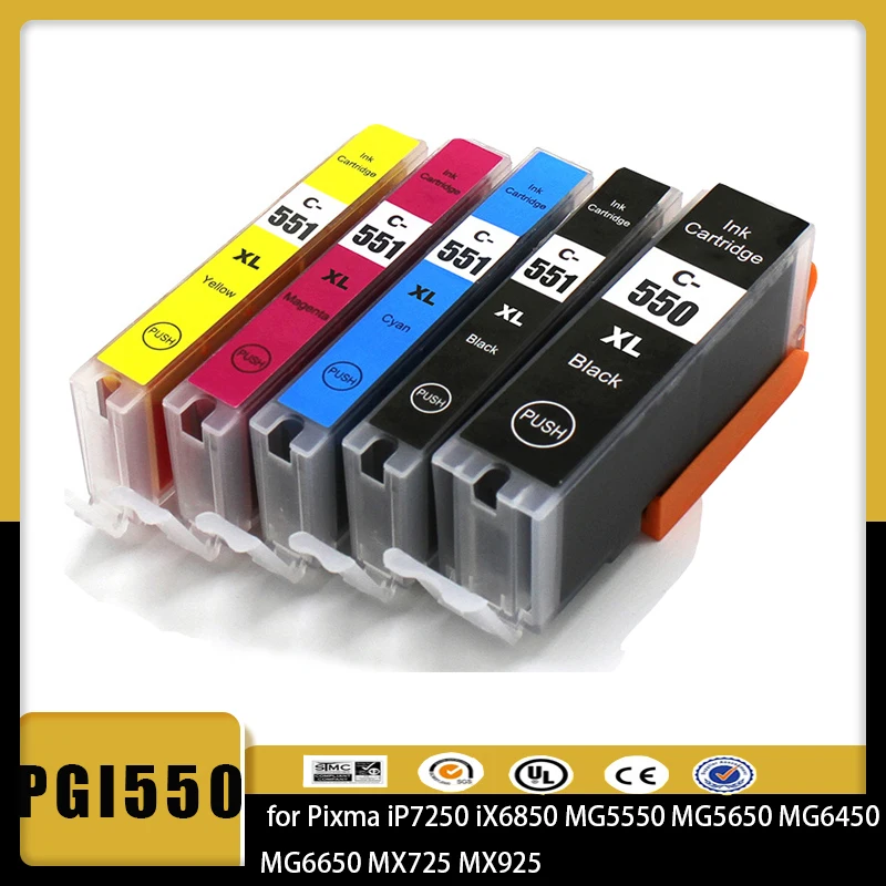 Vilaxh PGI550 XL Compatible Canon CLI 551 PGI 550 Ink Cartridge for Pixma iP7250 iX6850 MG5550 MG5650 MG6450 MG6650 MX725 MX925