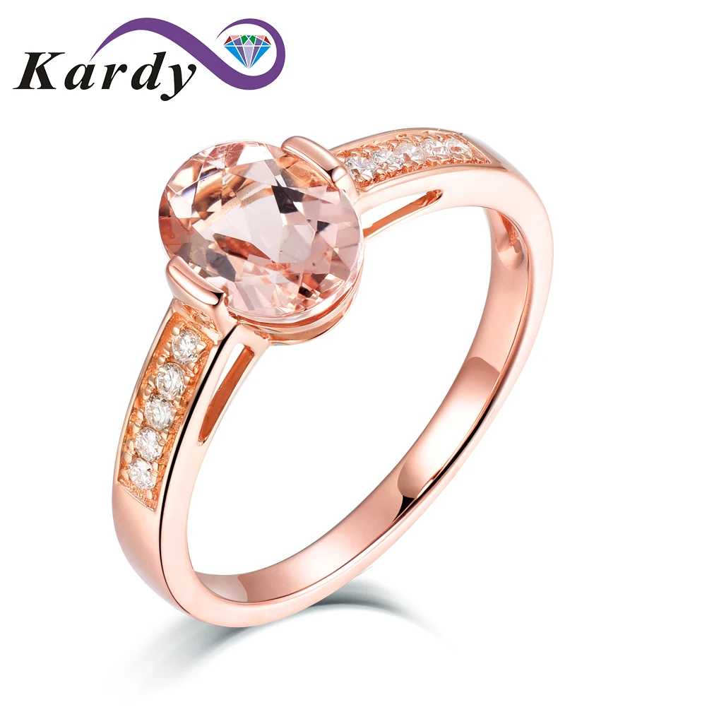 

Succinct Fashion 14K Rose Gold Morganite Gemstone Diamond Halo Engagement Wedding Band Promise Ring for Women