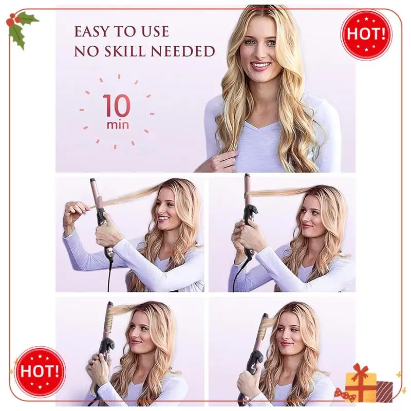 ABLE-Automatic Fast Heating Rotary Curling Iron, Temperature Curling Iron, Dual Voltage  Curling Iron EU Plug