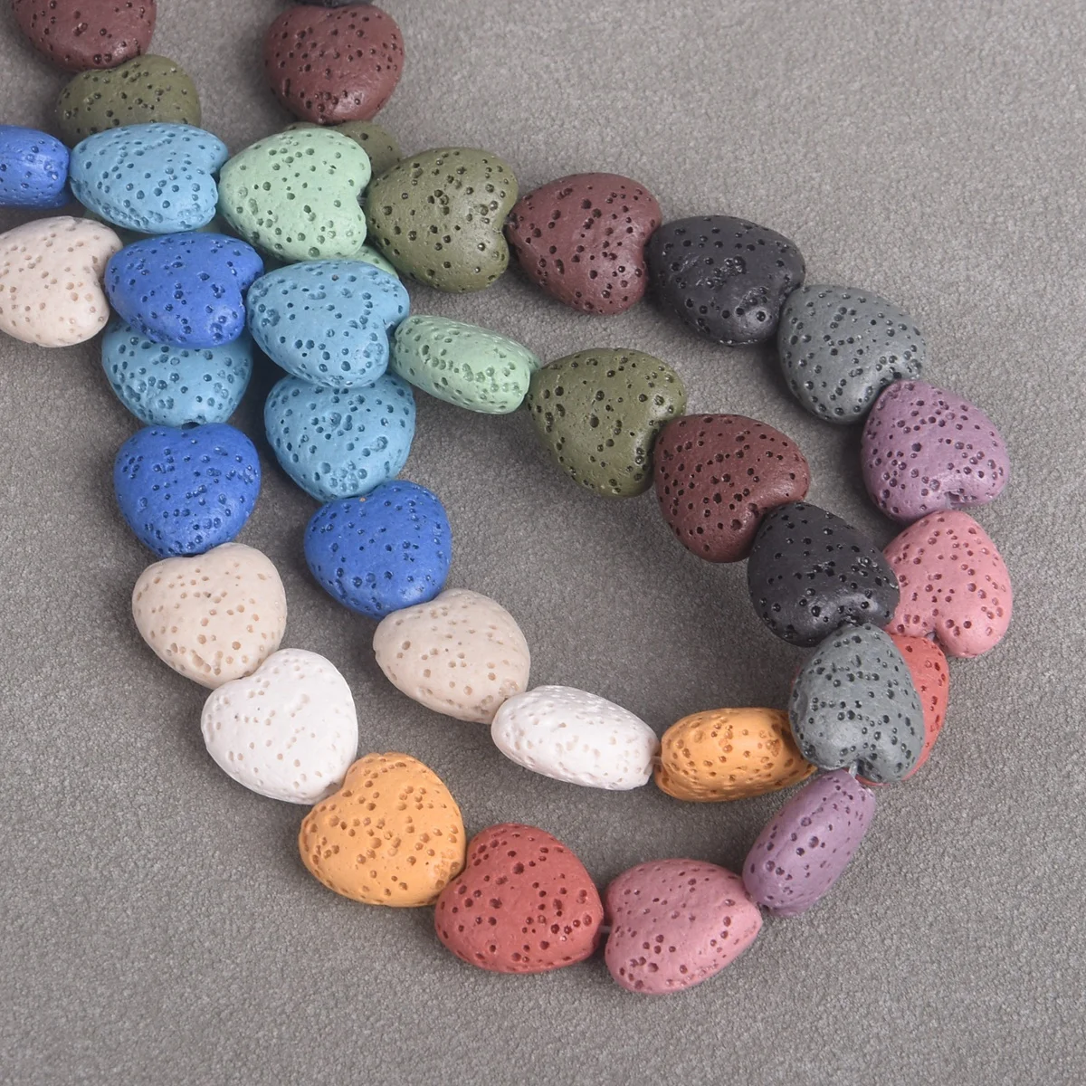 10PCS Heart Shape 14mm Natural Volcano Lava Stone Loose Beads For Jewelry Making DIY Crafts Earring Bracelet Findings