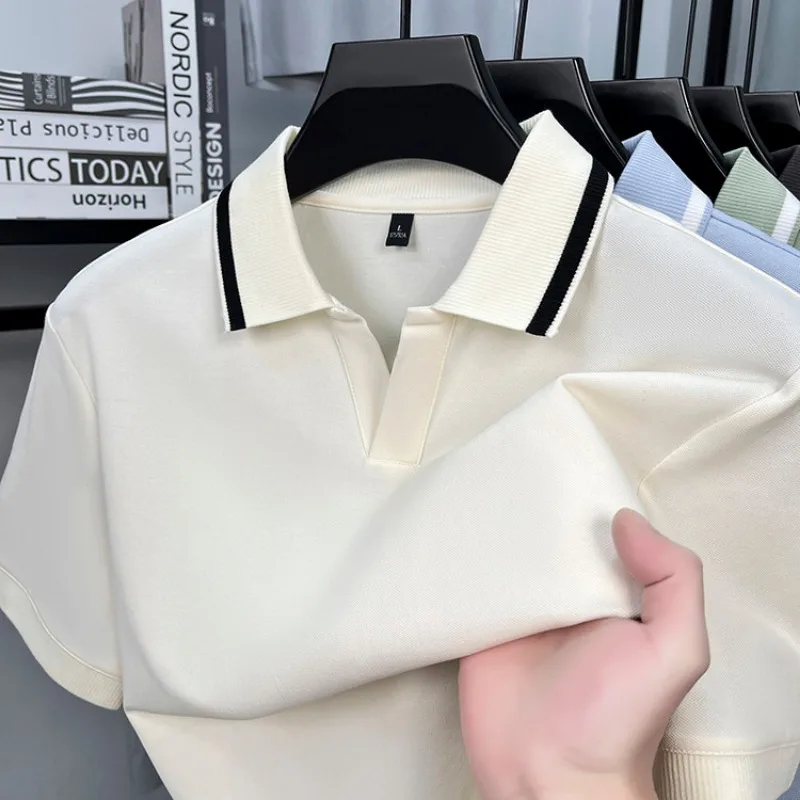 Men's Polo Shirts Tshirt Short Sleeve Contrast Color Design Casual Buttonless Summer Top
