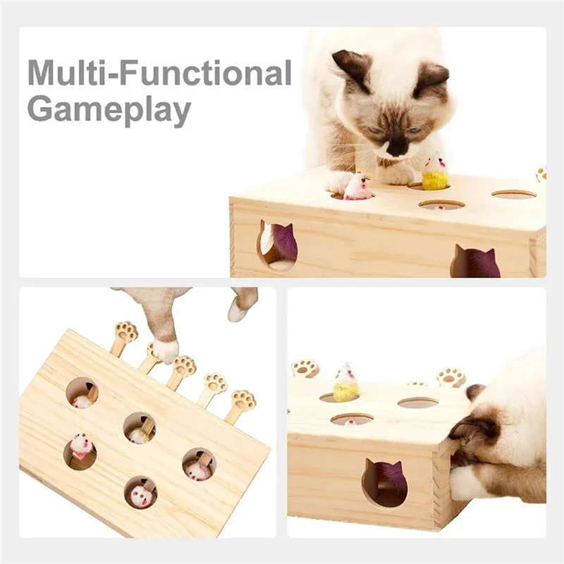 لعبة HHO-Cat For Indoor Cats Interactive Whack-A-Mole من الخشب الصلب للقطط