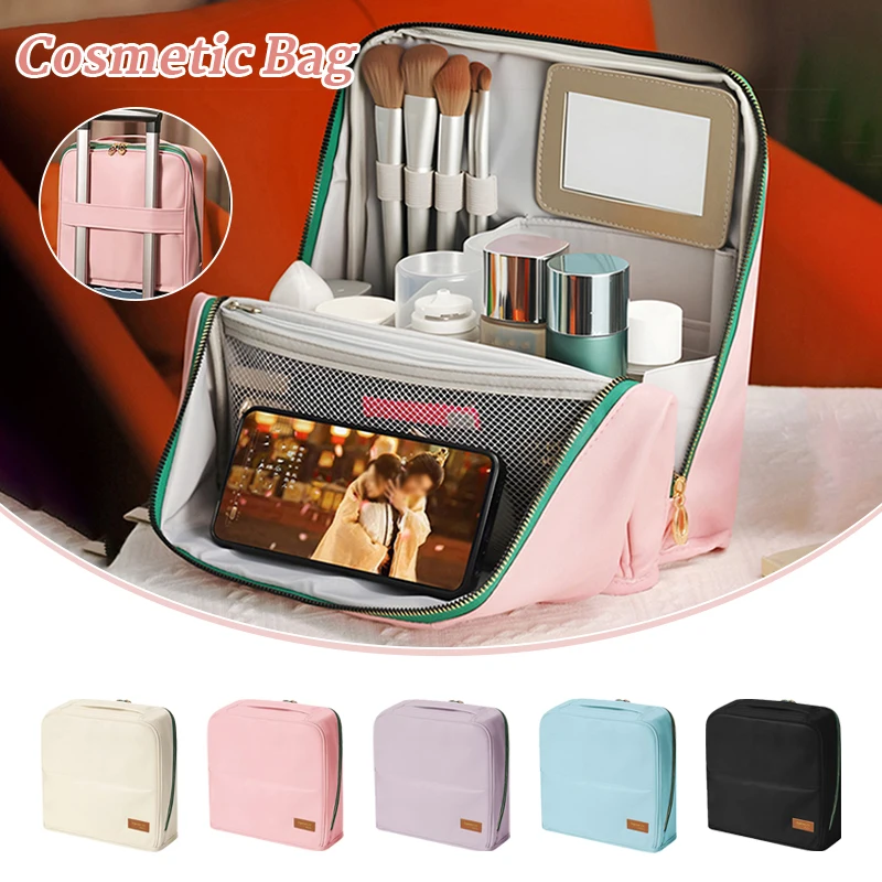 

1 шт. вертикальная косметичка из искусственной кожи большой емкости портативная водонепроницаемая с отделением многоцелевая для косметических туалетных принадлежностей