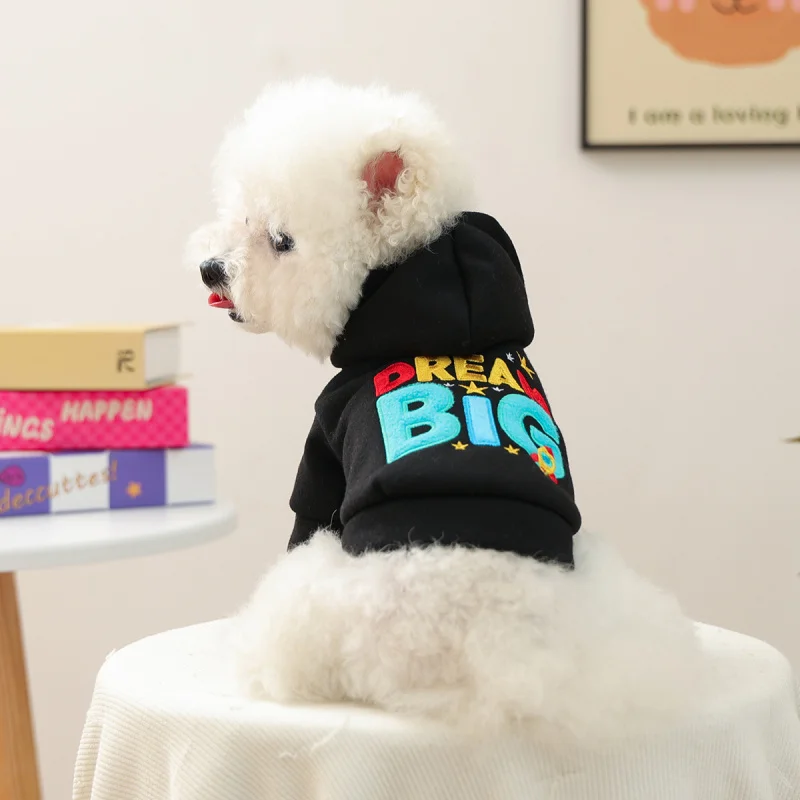 

Pet Dog Cat Hoodie "Big Dreams" Autumn Winter Warm, Cute Small Puppy Comfortable Cozy Casual Sweatshirt Outfit