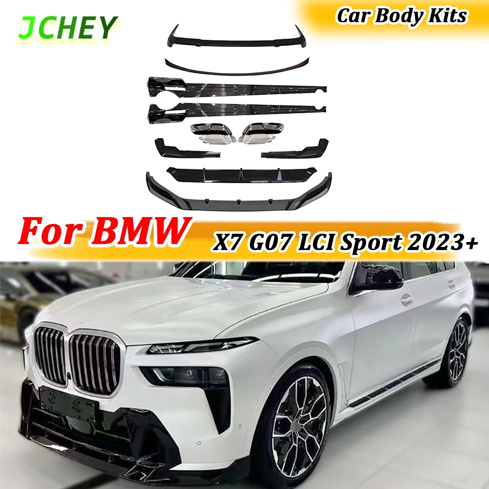 

Car Front Lip Rear Diffuser Rear Roof Spoiler Tail Wing Side Skirt Black Exhaust Tips for BMW X7 G07 LCI Sport 2023+ ABS BodyKit