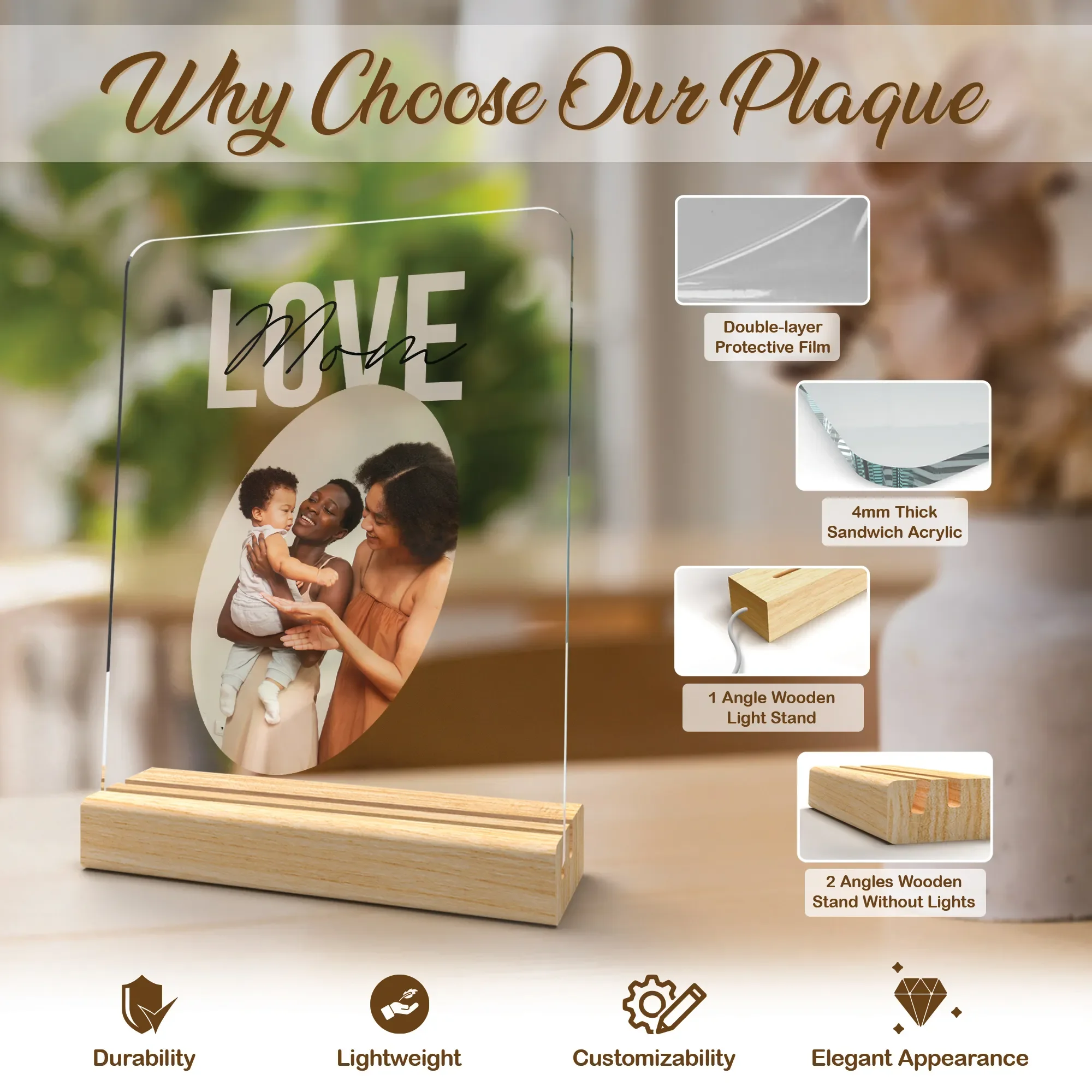 Personalized Mother Photo Couple Collage for Women Men Mom Home Customized Name Memory Picture Plaque Wooden Stand Birthday Gift