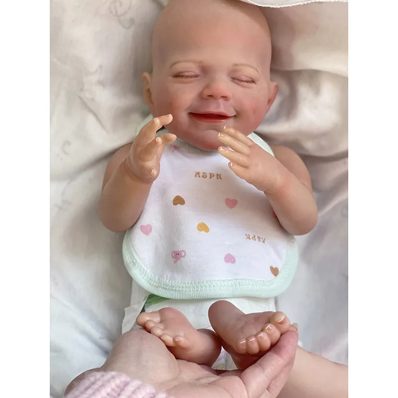 19inch  Full Body Vinyl Reborn Dolls April Smiling Face Newborn Sleeping Baby Boy 3D Skin Tone with Visible Veins Waterproof