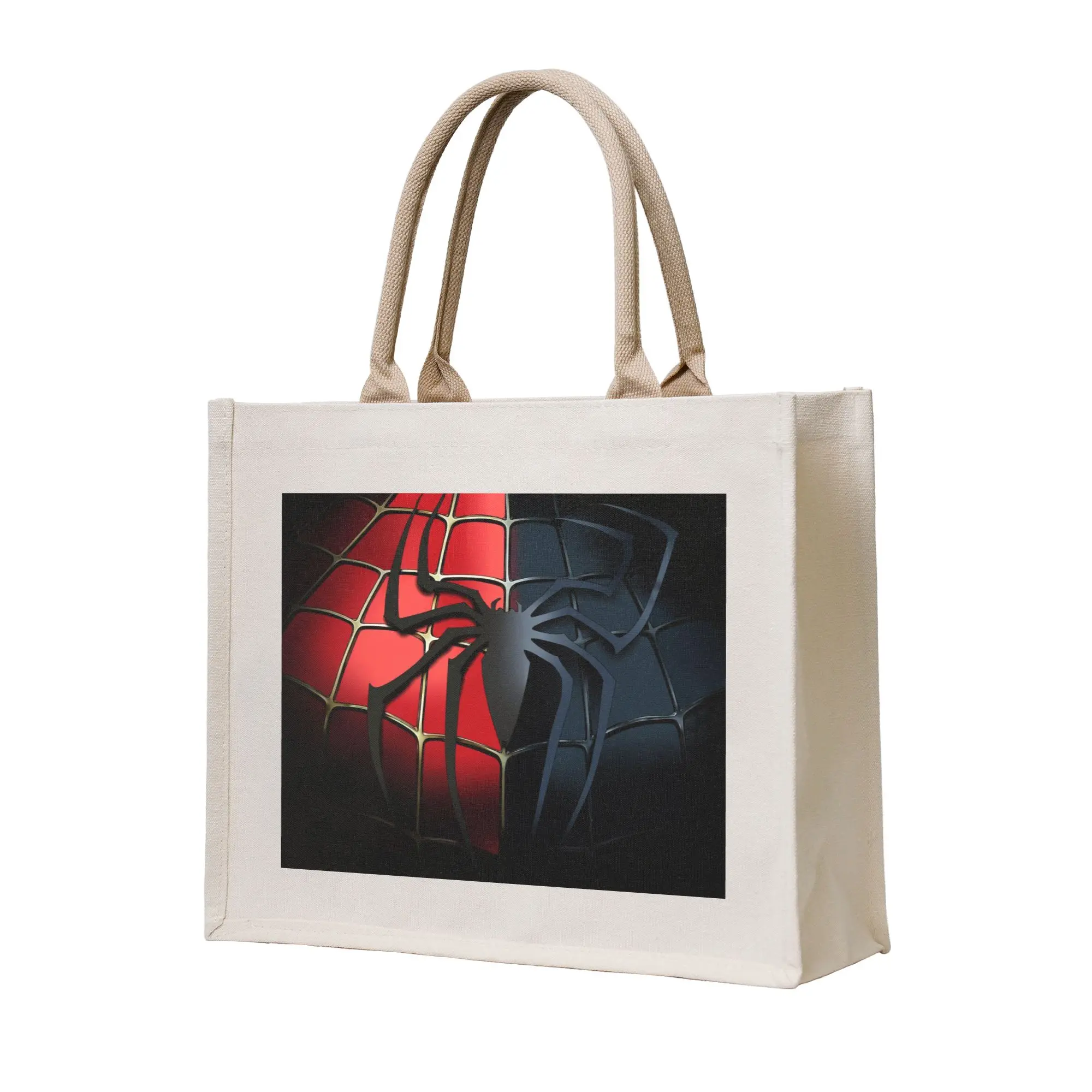 

Многоразовая женская сумка-тоут с мультяшным пауком, портативная, с милым принтом в виде паутины и маленьких животных, для покупок