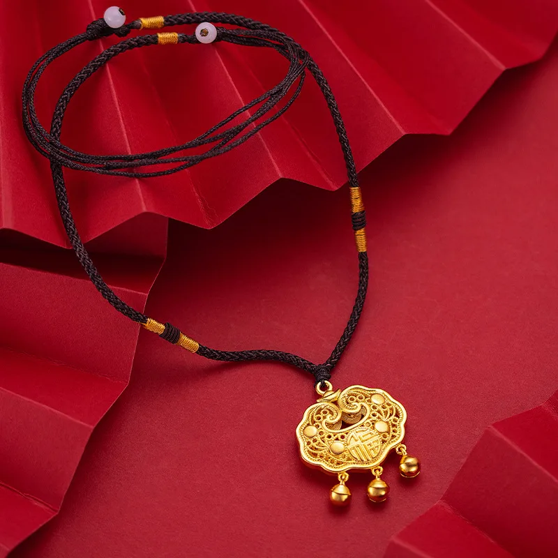 Vietnam Sha Jin Zhou baby lock pendant fortune Ruyi size long life lock jewelry female inglass gold lock pendant 9999gold