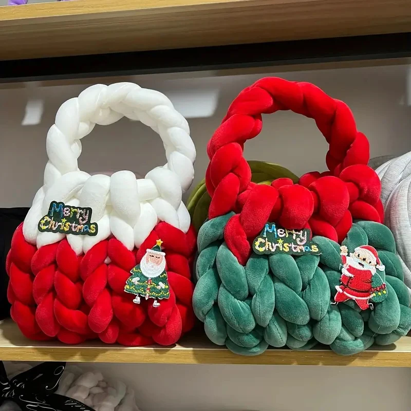 2023 DIY Christmas Bag Handmade Woven Velvet Fabric Strip Line Gift Bag Fashion Cute Christmas Handbag Gift Bag Xmas Decoration