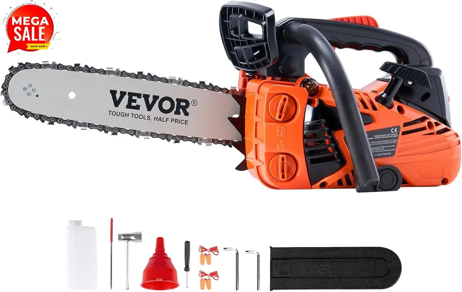 25.4 CC 2-Cycle Top Handle Gas Powered Chainsaw 12 Inch Petrol Handheld Cordless Chain Saw for Tree Wood Cutting