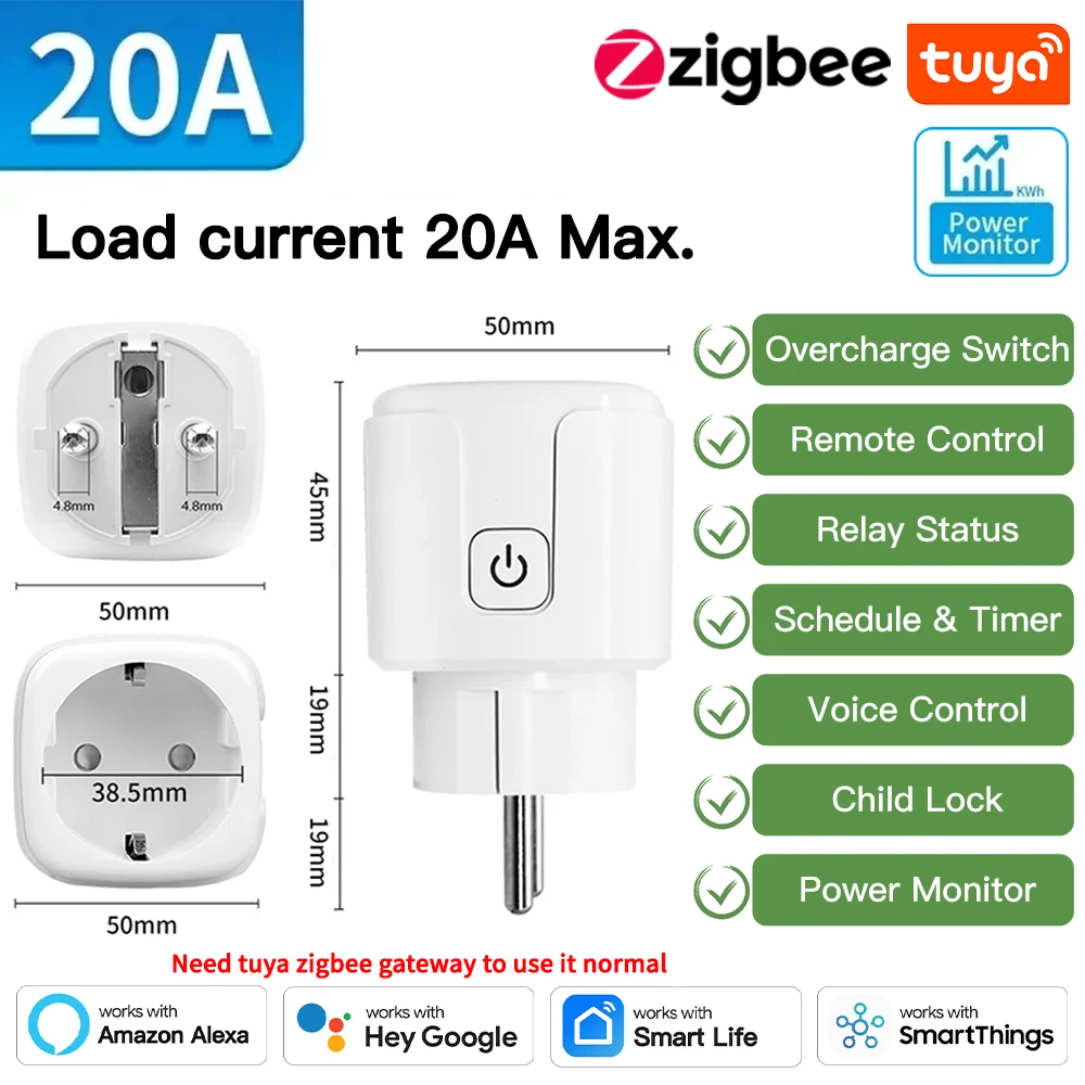 TNCE TUYA EU Plug wifi of zigbee3.0 Smart Socket 16/20A Power Monitor Timing Functie Spraakbesturing Werkt met Alexa Google Home