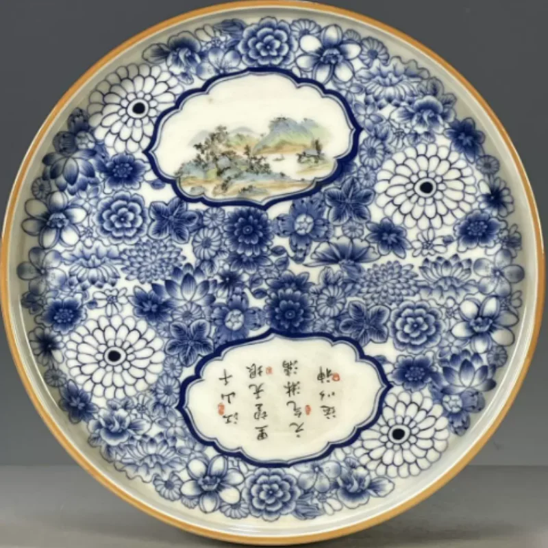 Vintage Blue and White Porcelain Teapot Trivet with Floral Landscape Motif - Traditional Chinese Tea Accessory, Tabletop Decor
