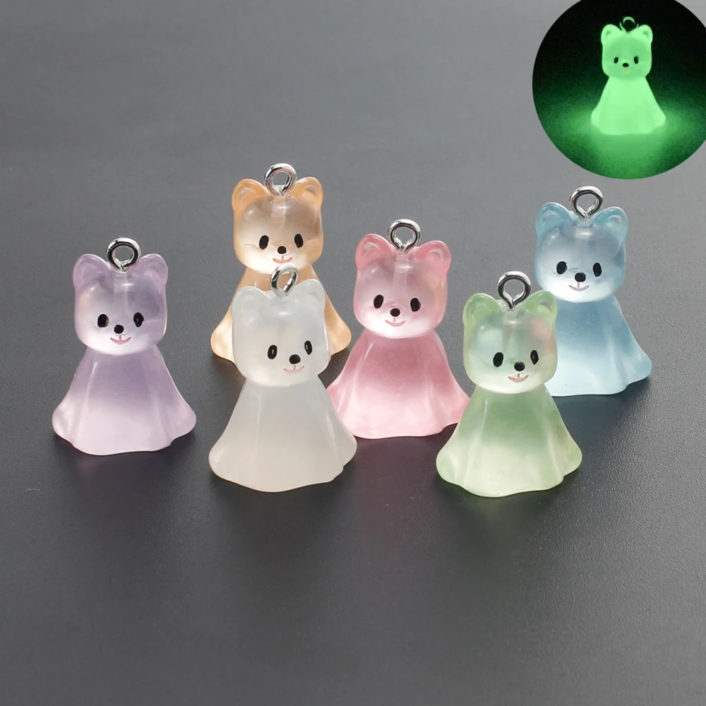 10pcs Cute Luminous Cartoon Dog Resin Charms Kawaii 3D Animal Pendants for Earrings Jewelry Keychain Making Diy Dollhouse