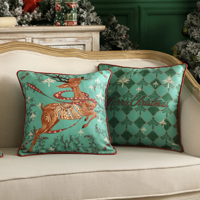 

Deer Pillow Covers Christmas Snowflakes Holiday Decorative Pillowcase Square Cushion Cover for Home Couch Sofa Bedding Decor 18"