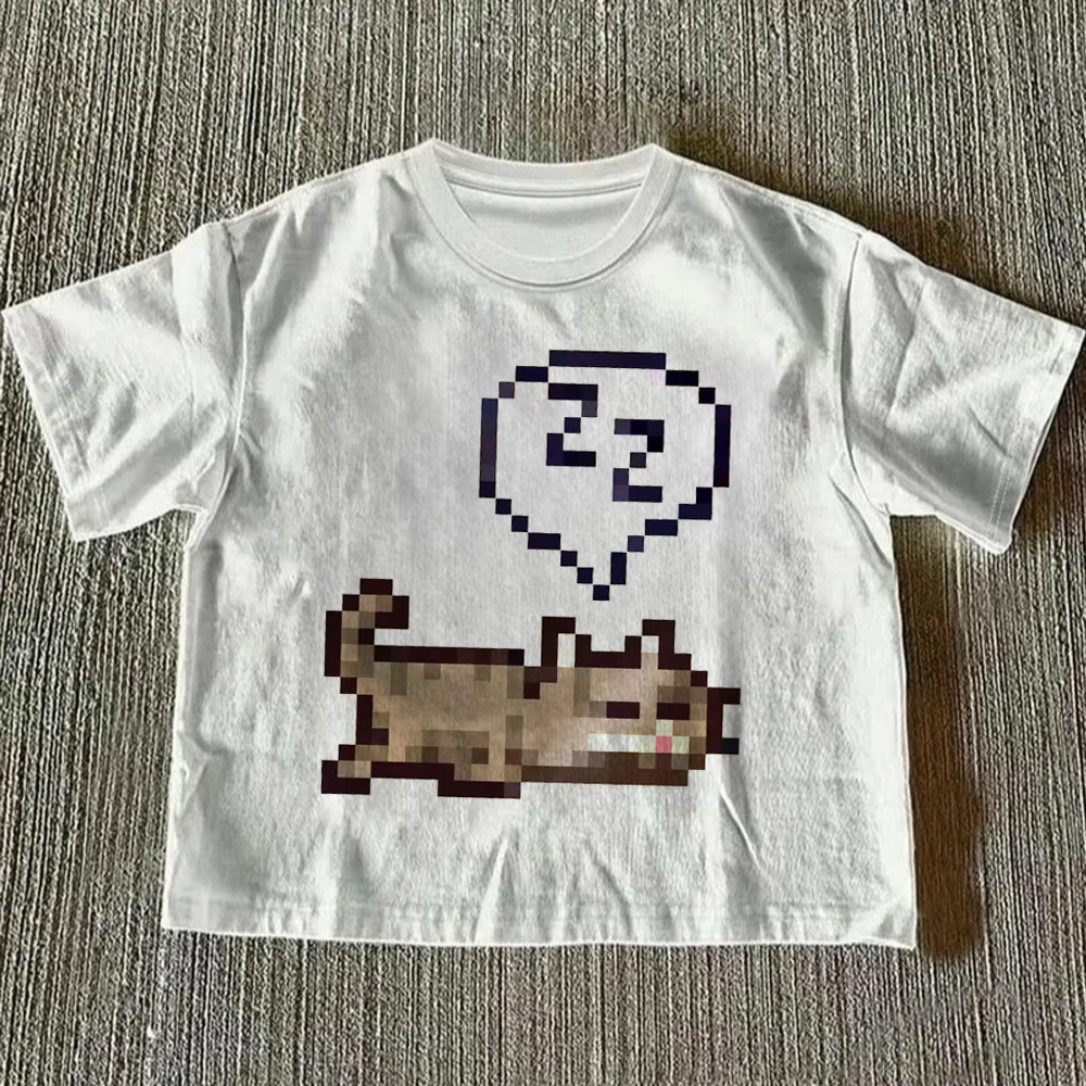 Cute 2000s Aesthetic Print Cotton T-Shirt Y2K Women's Tops Harajuku Retro Fashion Gothic Tops Women Clothing Graphic Streetwear