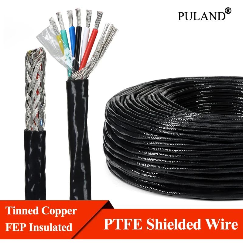 

High Temperature PTFE Shielded Wire Sq 0.3/0.5/0.75/1/1.5mm Heat-resistant FEP Insulated Tin-plating Copper Electronic Cables