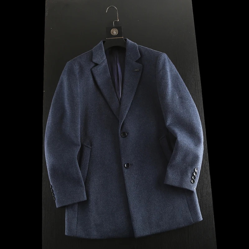 

Pure Wool Fabric Men's Faion Winter Coat Middle-Length Single-Buttoned Woolen Suit Stand Fit Faion Urban Sle
