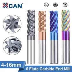 XCAN – fraise en carbure de tungstène, 4-16mm, 6 cannelures, finition CNC, mèche de routeur pour métal et acier