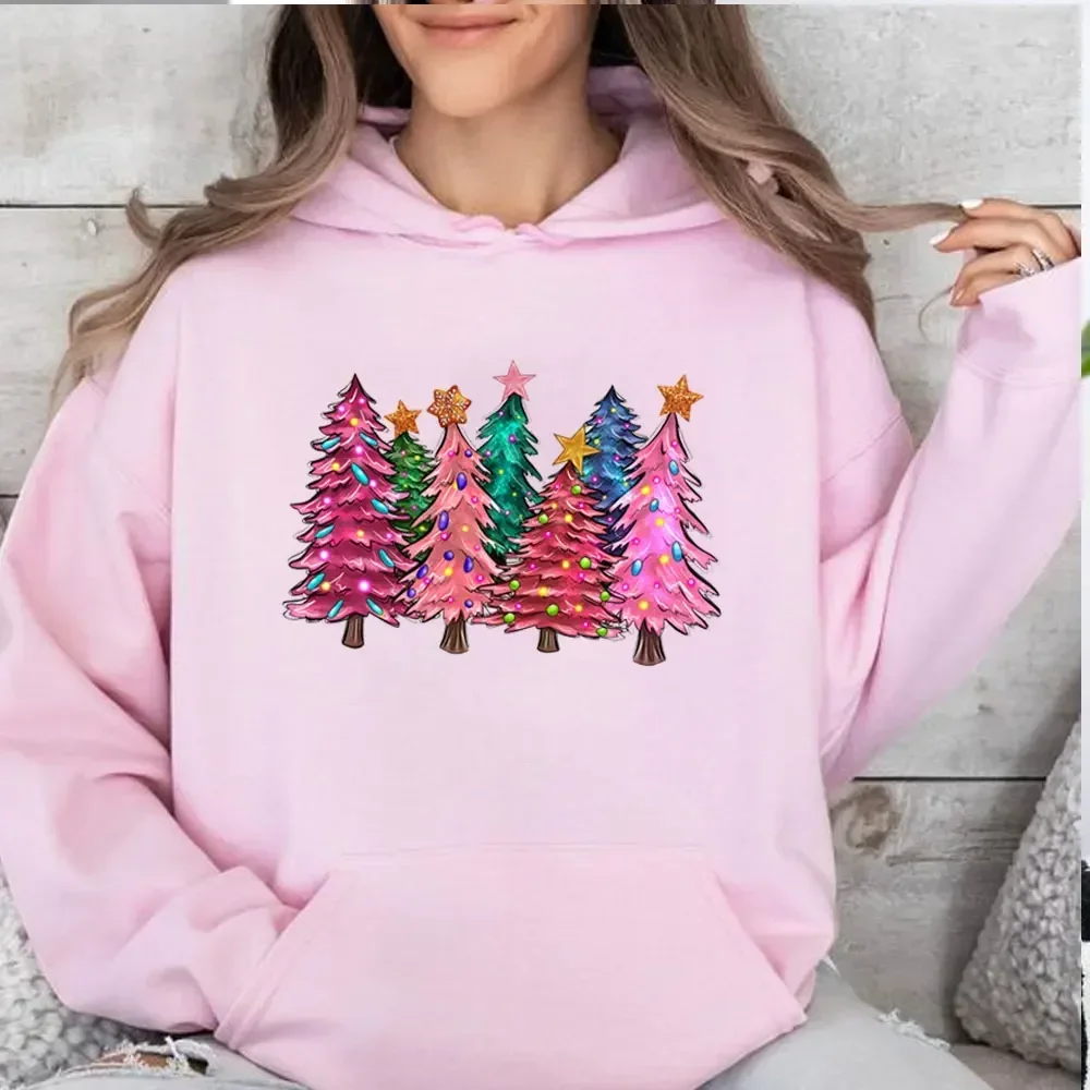 Pink Tree Christmas Hoodies Christmas Sweater Christmas Party Tree Sweatshirt Holiday Hoody Men Women Winter Sweatshirt Costume