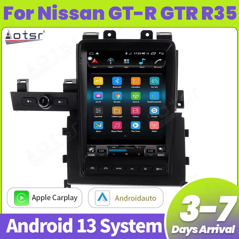 

Aotsr Android 13 8 + 256G для Nissan GT-R GTR R35 2009-2017 Автомобильный радиоприемник GPS-навигация Головное устройство GPS Мультимедийный плеер Аудио Стерео