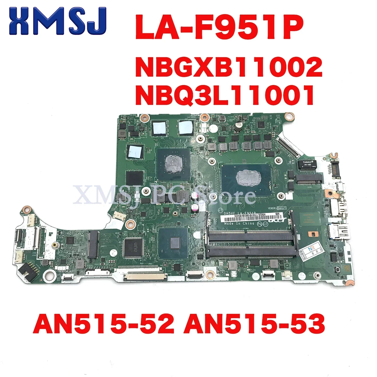 

For ACER AN515-52 AN515 N17C1 Laptop Motherboard DH5VF LA-F952P LA-F951P DDR4 with I5-8300H I7-8750H CPU GTX1050 1050TI 4G GPU