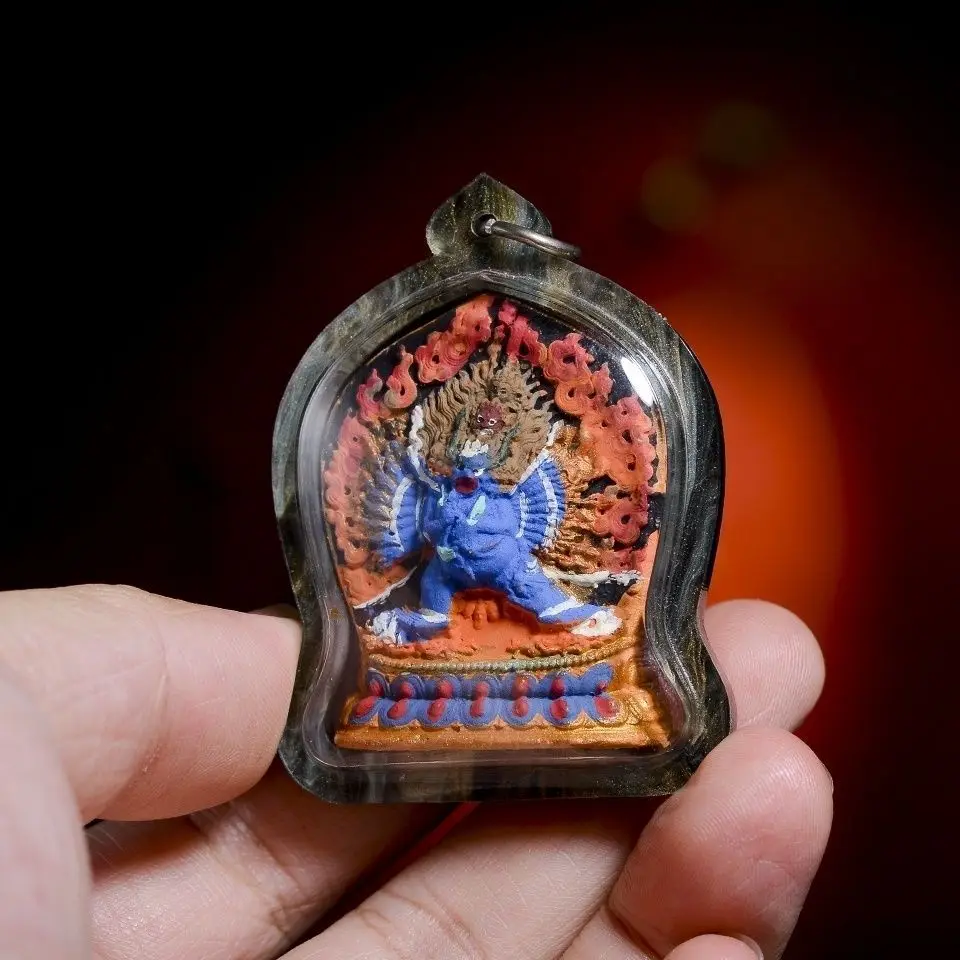 Tibetan Yamantaka Tsa Tsa Painted Clay Buddha Amulet Buddhist Collectible Statue