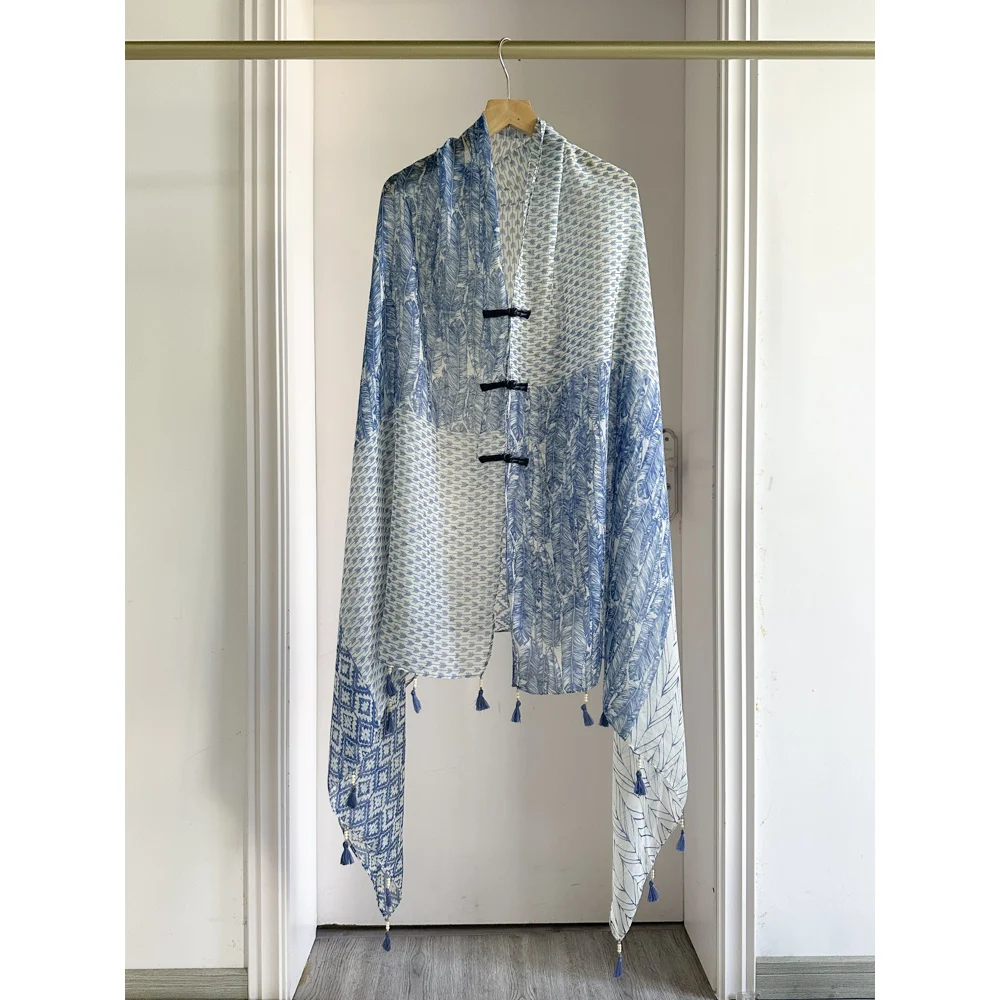 

Summer Vaion awl with Button Design Women's Lightweight Silk Scarf for Photoaphy Sun Protection Thin Breathable Outerwear