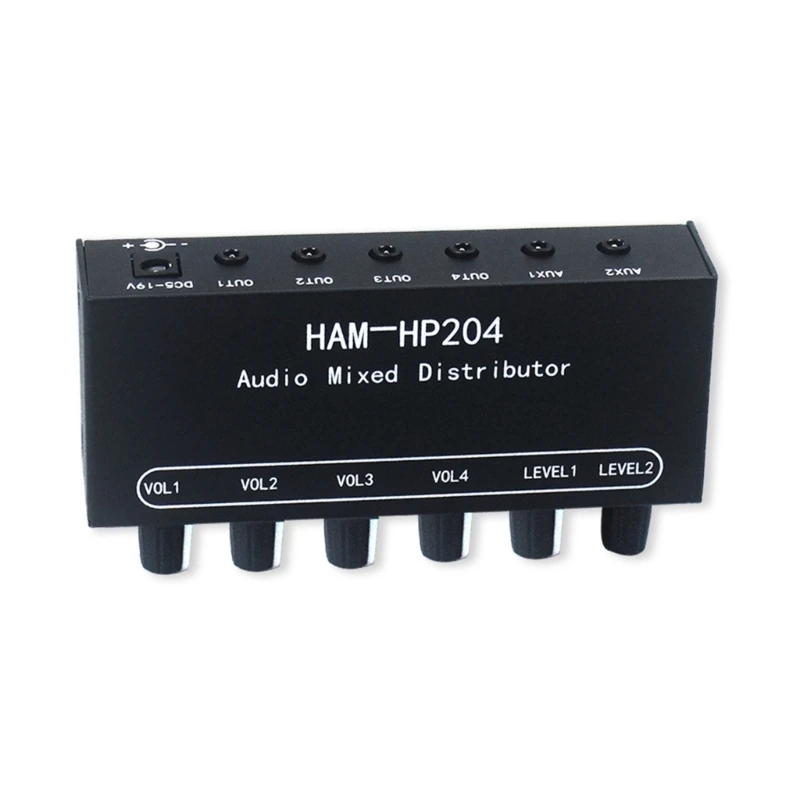 Stereo Auditory Mixer Distributor Selector Switcher 2 Input 4 Output 3.5MM Individually Control Headphones Amplif