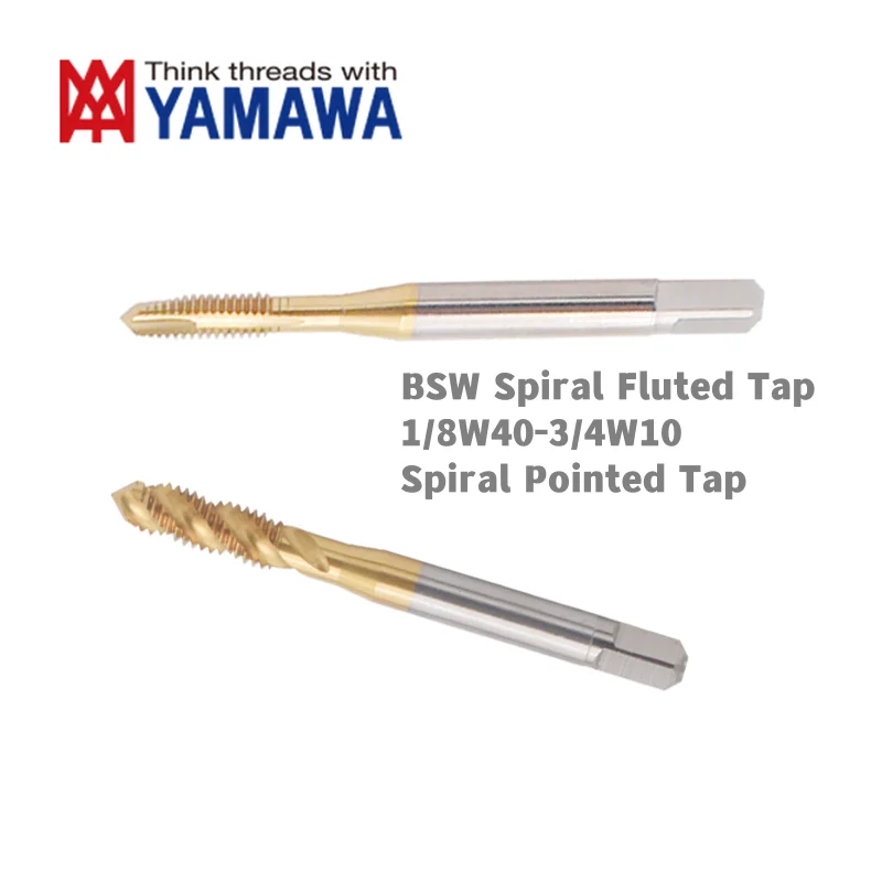 

1PCS YAMAWA HSSE British system Machine Spiral Fluted Taps with Tin Coated BSW1/8-40 5/32 3/16 1/4 1/2-12 5/8Spiral Pointed Tap