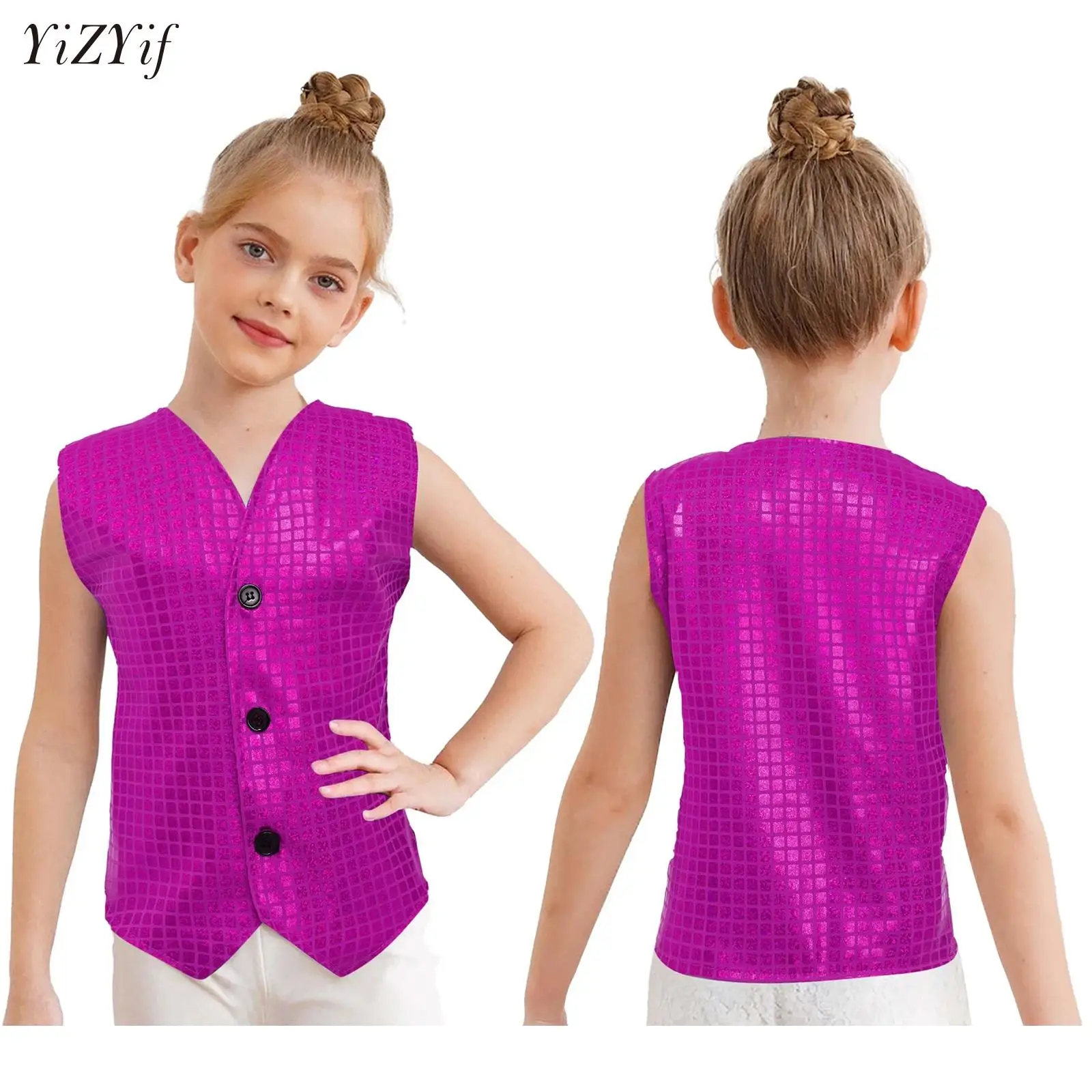 

Sequins Hiphop Girls Boys Dance Vests Metallic Leopard Modern Dance Tops Carnival Jazz Stage Performance Waistcoat Dancewear