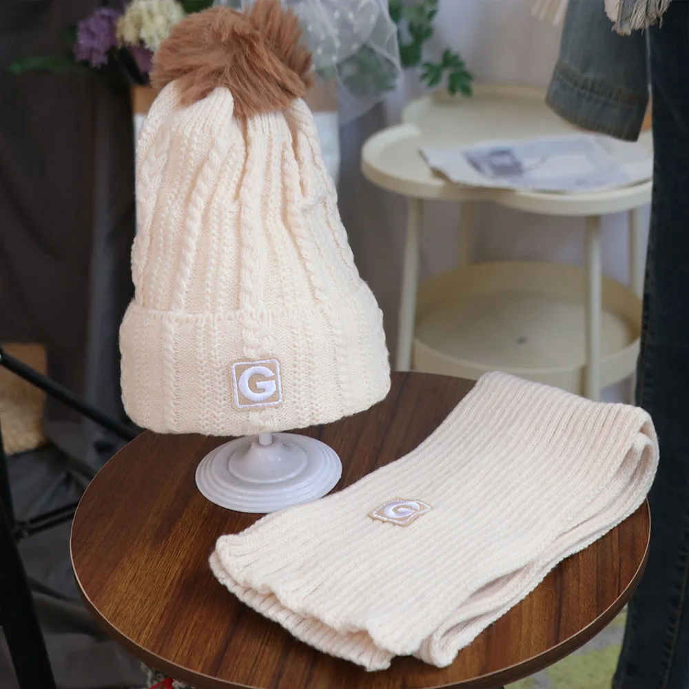 Winter Thicken Children's Hat with Scarf Ball Solid Color Crochet Hat Korean Style Neck Warmer Baby Ear Protection Hat Girls