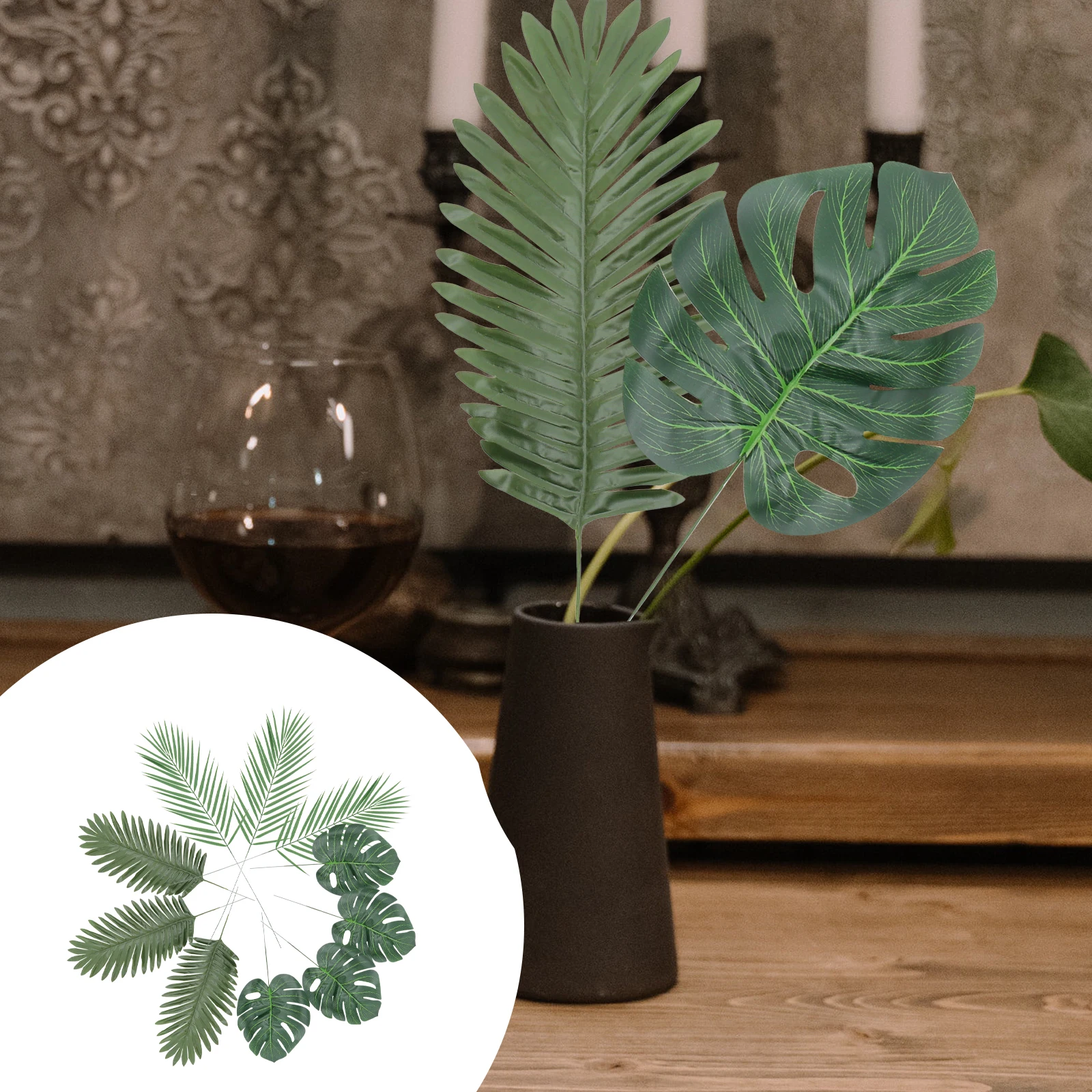 

14pcs Artificial Plant Leaves Faux Tropical Greenery Decor Home Bar Restaurant Simulation Props Lifelike Adornments