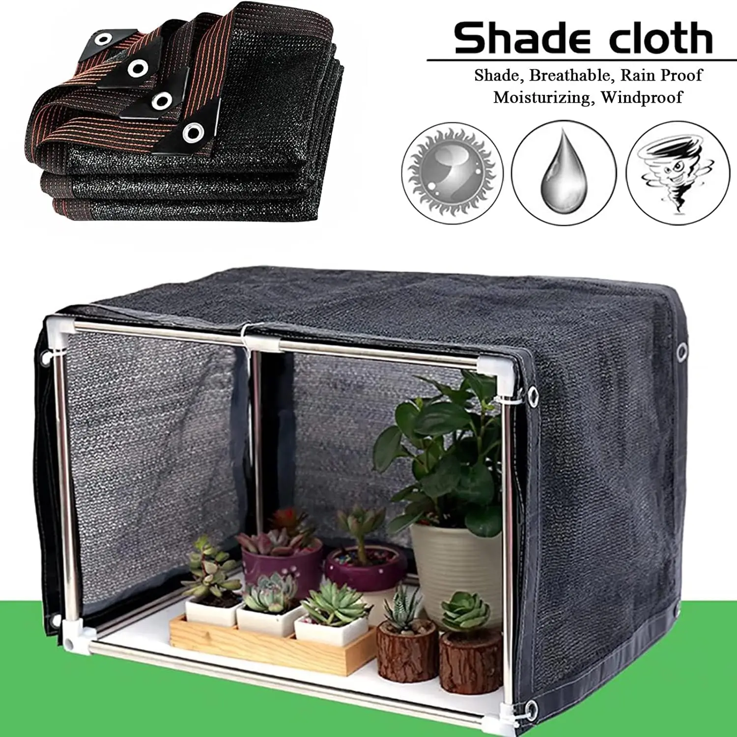 Shade Cloth - Garden Shade Mesh Netting with Grommets Outdoor Sun Shade Cover for Pergola Patio Plants Greenhouse Chicken Coop Black 90% Shading Rate