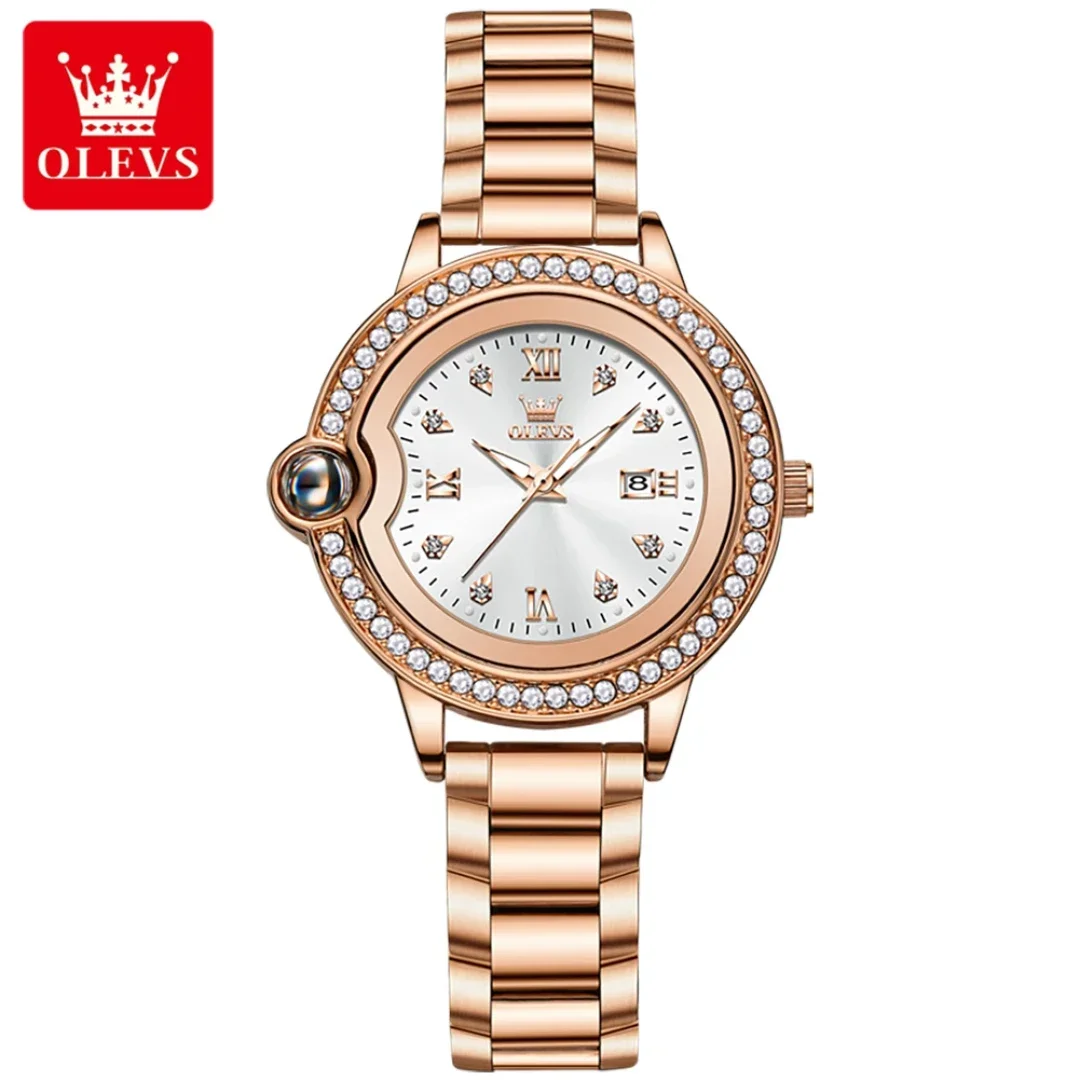 

OLEVS 5588 Fashion Quartz Watch Stainless Steel Watchband Round-dial Calendar