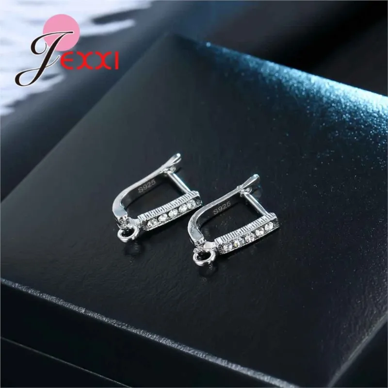 New Design 925 Sterling Silver Women Hoop Earrings Components With Shiny Cubic Zircon Handmake DIY Jewelry Findings