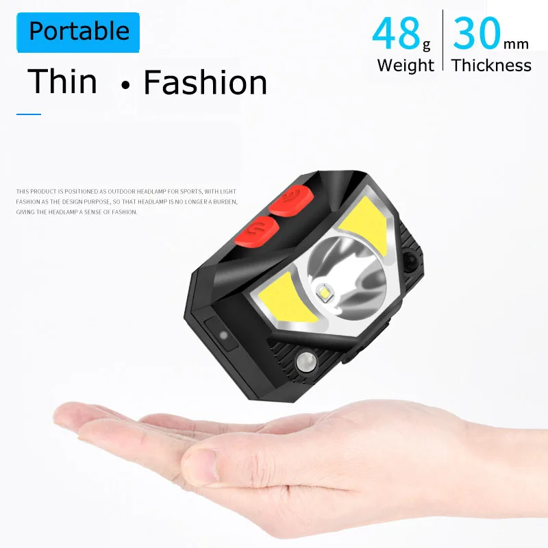 USB Rechargeable Torch COB LED Flashlight Sensor Head Lamp 6 Lighting Modes with Built-in Battery