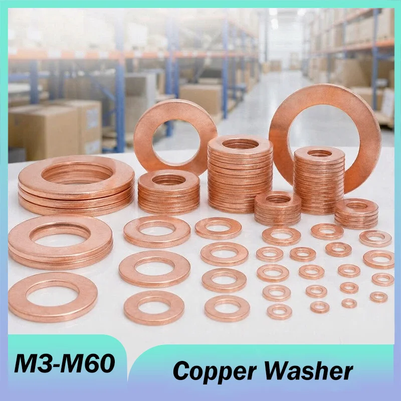 Solid Pure Copper Oil Plugs Washer O-Ring Gasket Motorcycle Sump Flat Sealing Spacers M3 M4 M5 M6 M8 M10 M12 M14 M16 M18 M20~M60