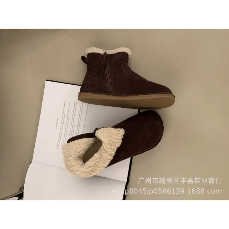 2025 Autumn and winter with cashmere and thick cow suede snow boots warm mid-tube retro lightweight wear-resistant women's boots