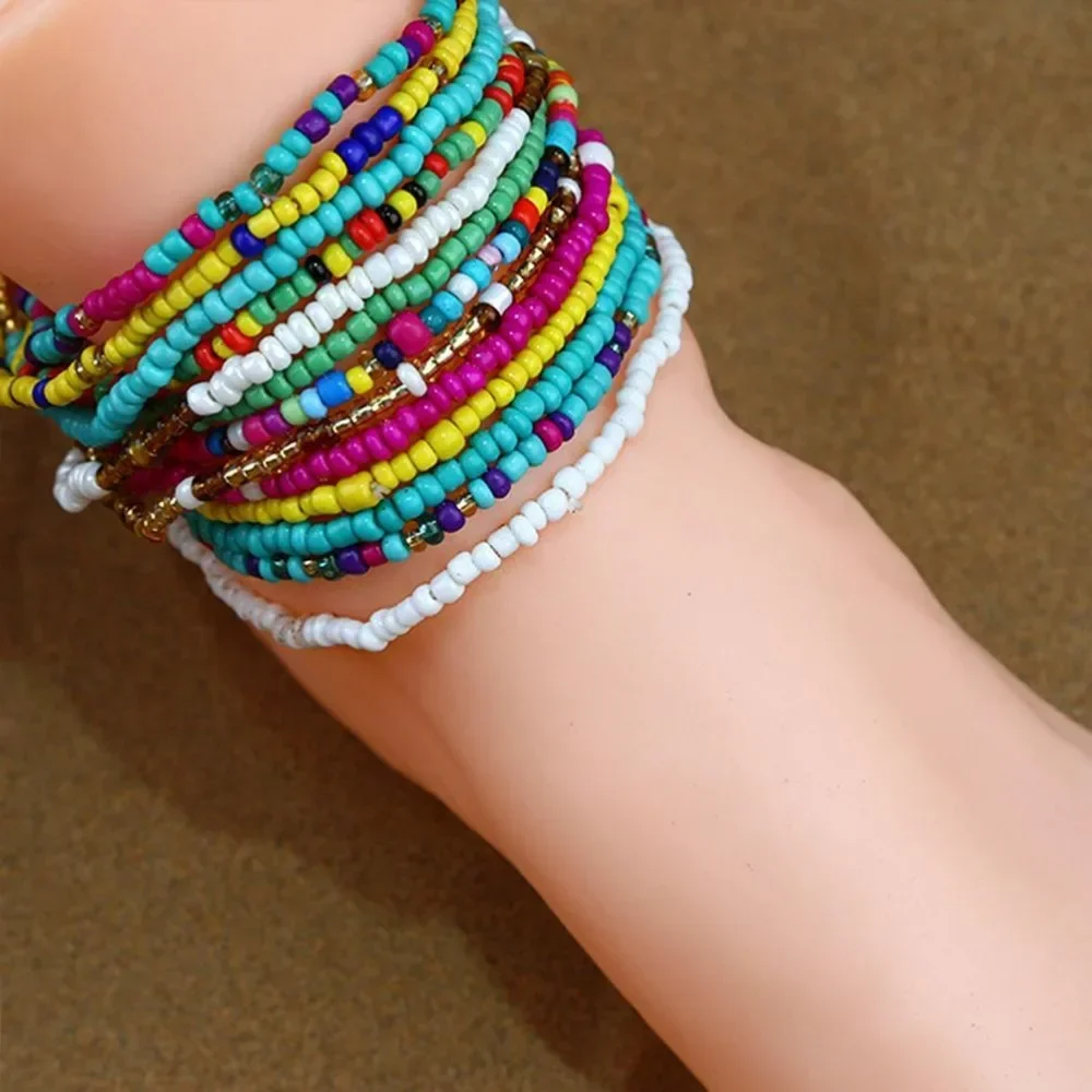 24 string Bohemian style ankle chain set, colorful rice bead ankle chain bracelet, 24 color packaging set