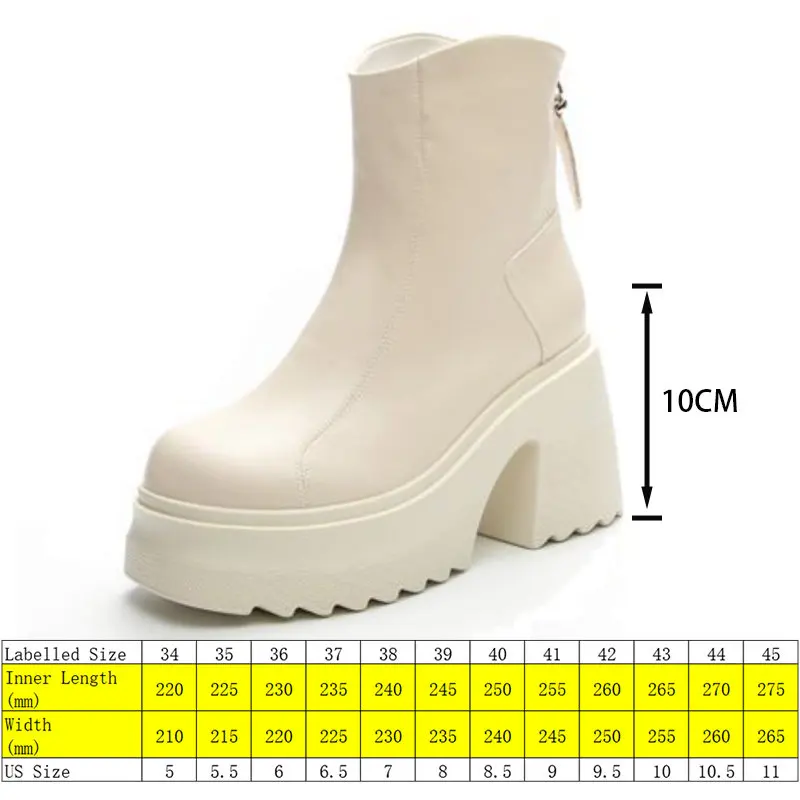 Fujin 10cm Cow Natural Genuine Leather Women Boots Ankle Booties High Top Zipper Autumn Chunky Heels Platform Wedge Ladies Shoes image 2