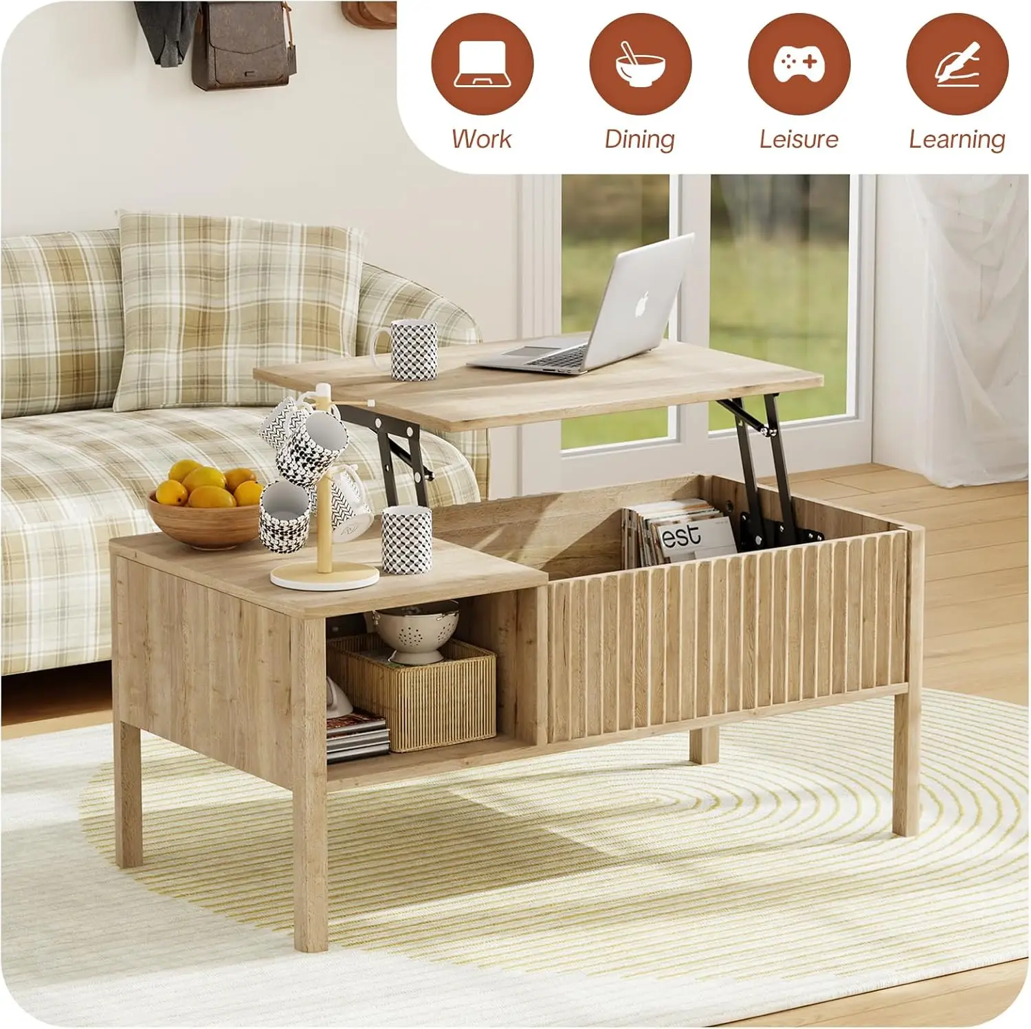 Журнальный столик с подъемным верхом и местом для хранения вещей, современный журнальный столик середины века для гостиной, гладкий гидравлический подъемник, большая вместимость