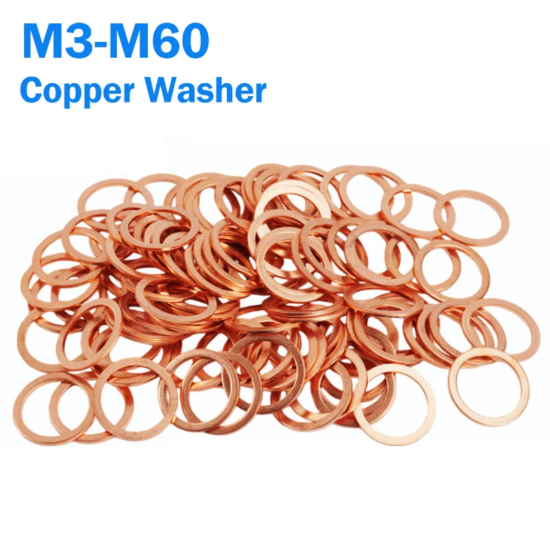 M3 M4 M5 M6 M8 M10 M12~M60 Copper Washer for Oil Sump Plug Sealing Solid Pure Copper Oil Sealing Washers Flat Seal Gasket Ring