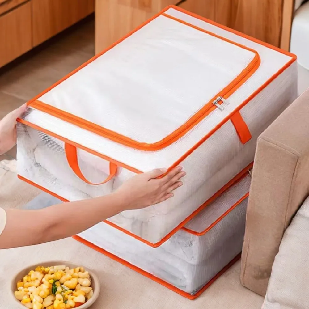 Durable Clear PVC Quilt Clothes Storage Bags with Zippered Closure - Moisture Proof Dust-proof Under Bed Blanket Box Organizer