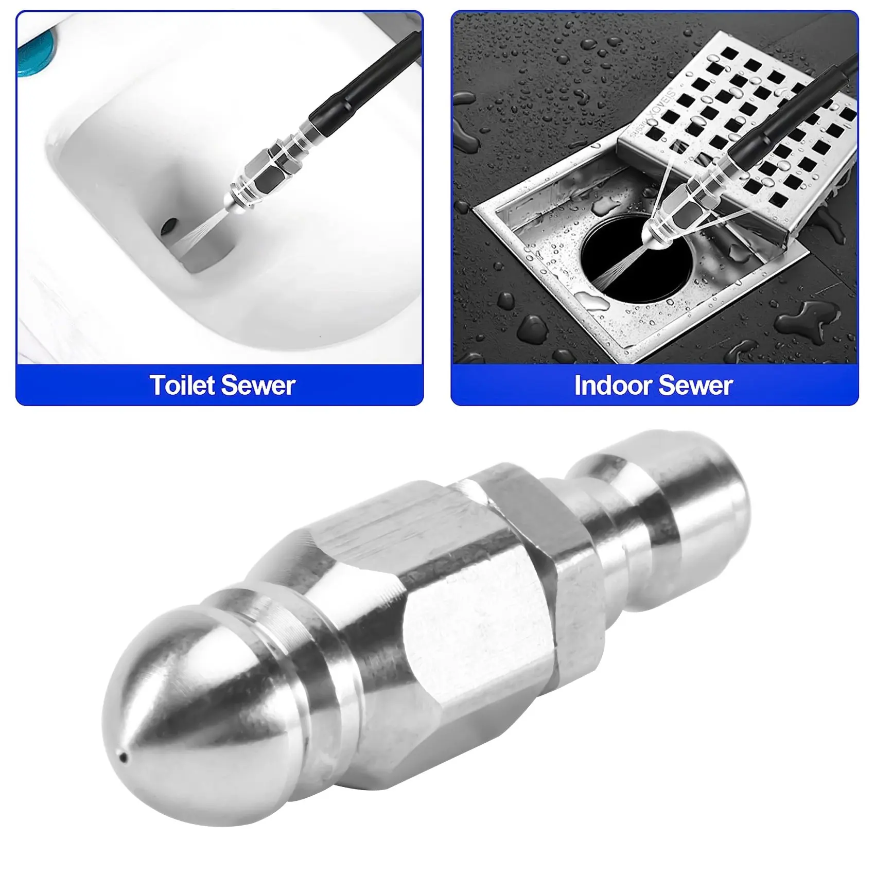 Lavadora de pressão Sewer Jetter Bocal, Aço inoxidável, Design durável Sewer Jet Bocal, 1 "4", Conector rápido