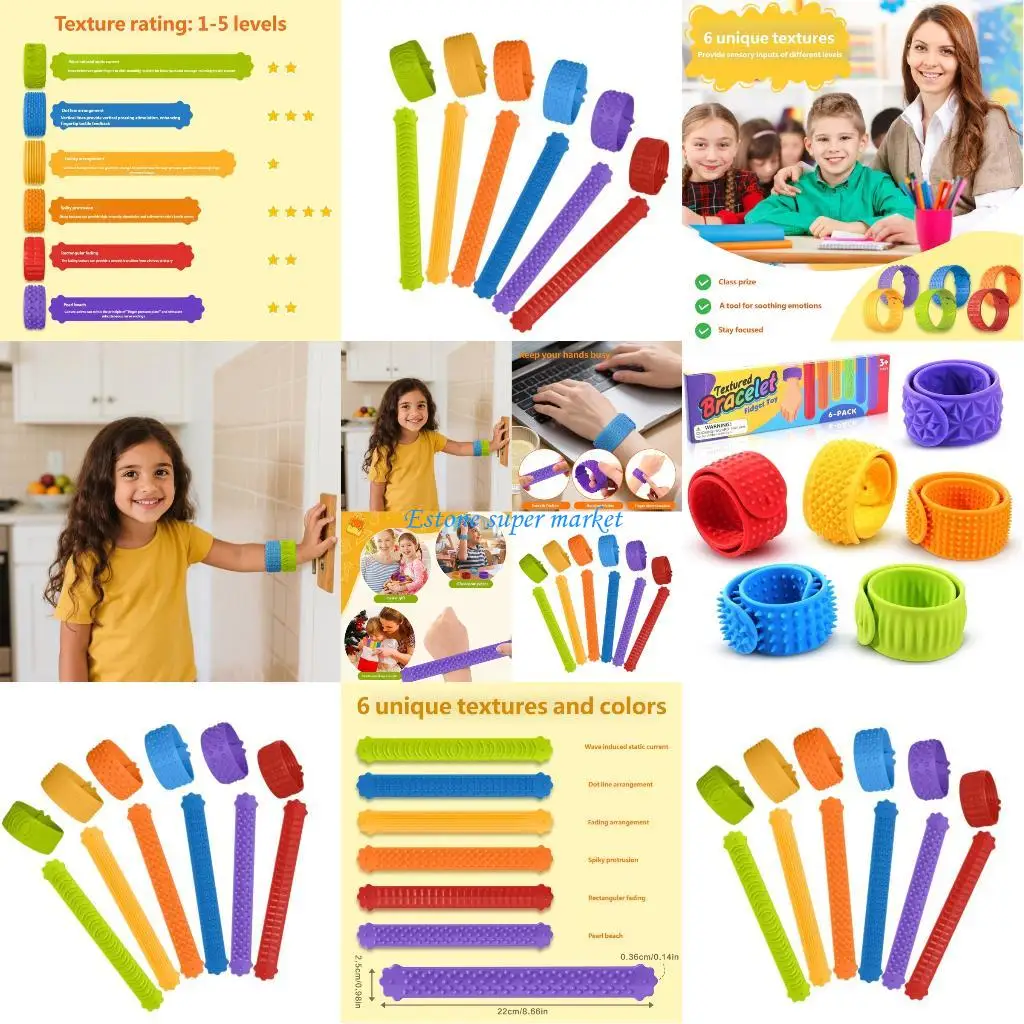

090B Браслет с хлопающим кольцом, 6 шт. для детей, игрушка для снятия стресса, развитие сенсорной текстуры