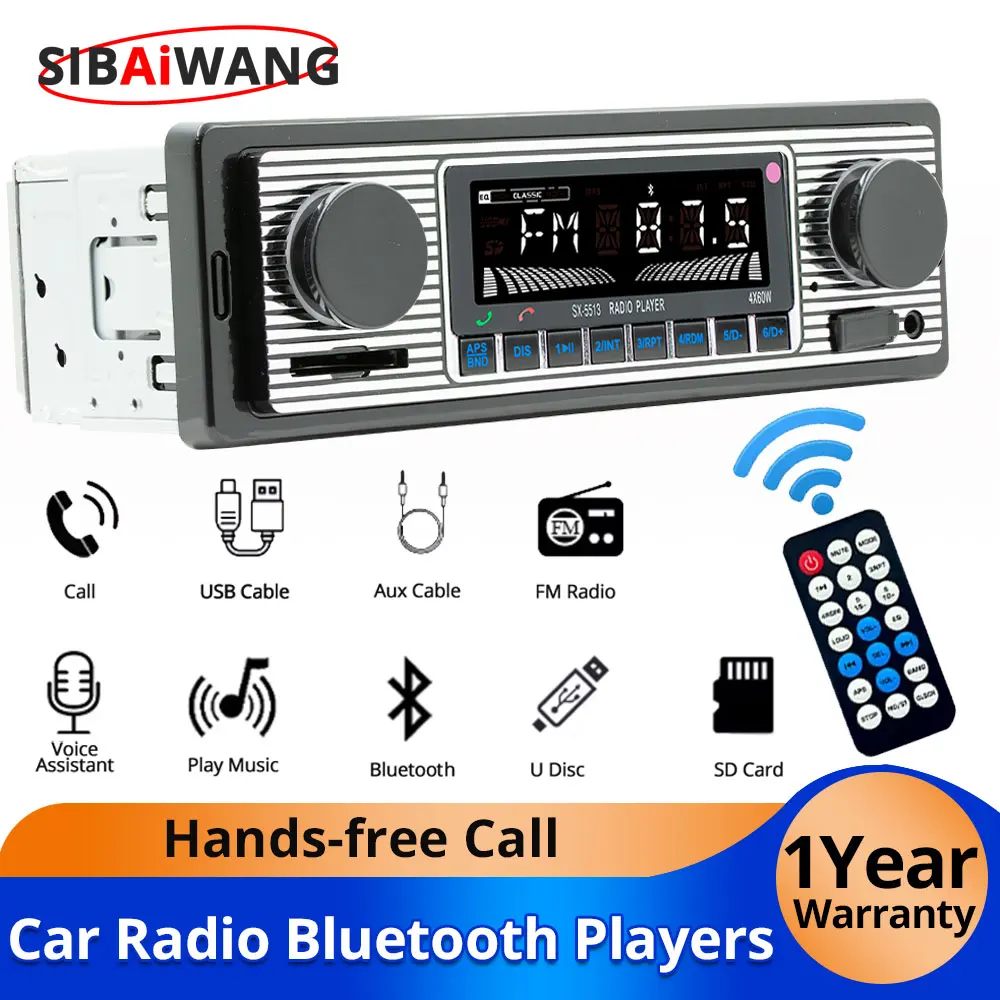 

1Din Car Radio Bluetooth Player Hands-free Call And Voice broadcast FM Radio USB SD Card AUX Input Universal MP3 Players 12V